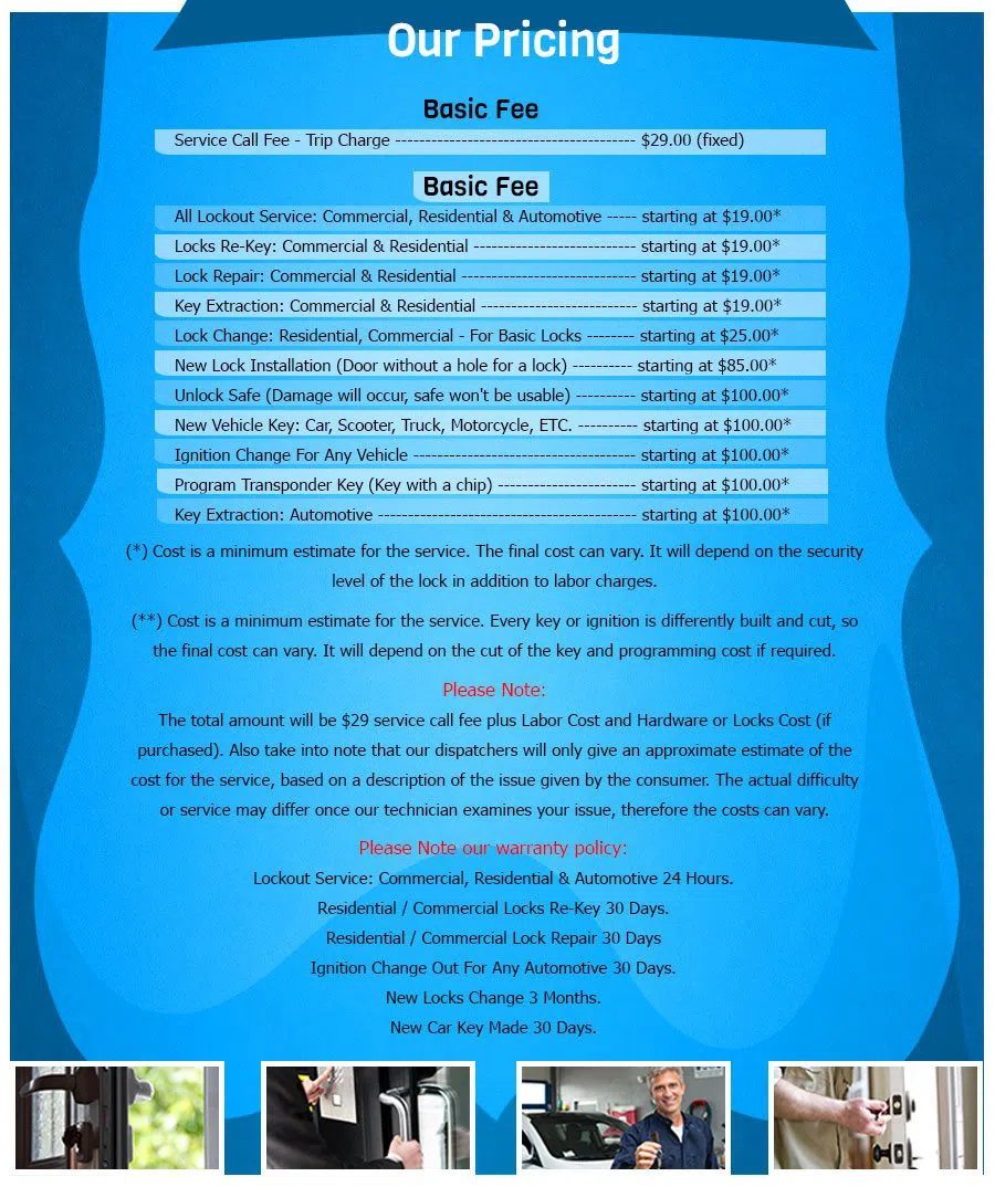 Fort Lauderdale Emergency Locksmith, Fort Lauderdale, FL 954-366-2048 - Pricelist