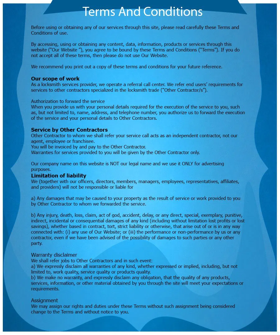 Fort Lauderdale Emergency Locksmith, Fort Lauderdale, FL 954-366-2048 - TermsAndConditions